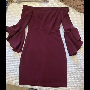 Gorgeous burgundy off the shoulder dress